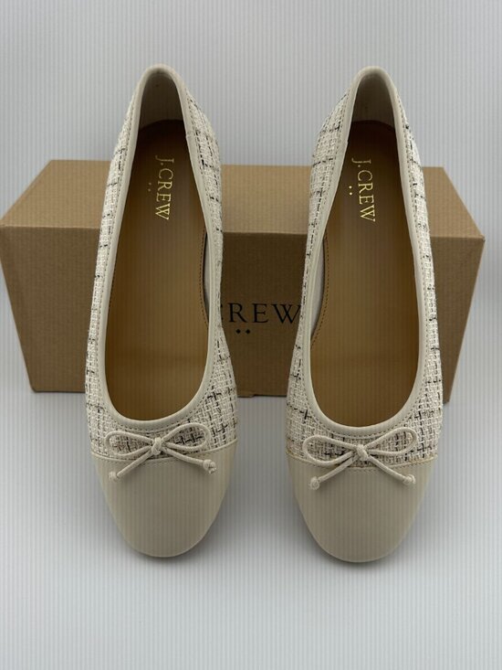 J. Crew Shoes - J. CREW TWEED BALLET FLATS NATURAL IVORY CREAM BOW SLIP ON WOMEN'S SHOE SIZE 7,5